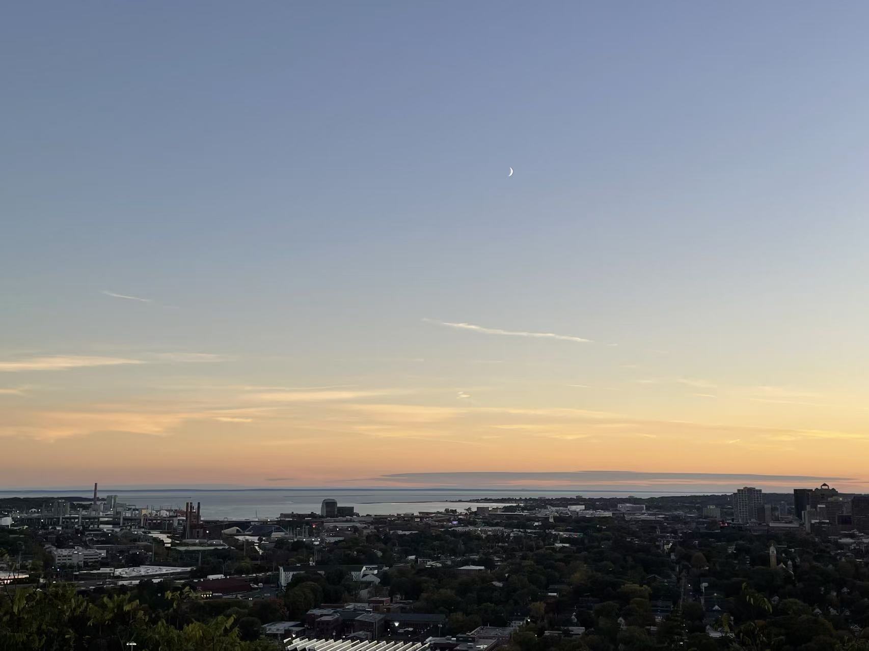 Dusk over New Haven and Long Island Sound